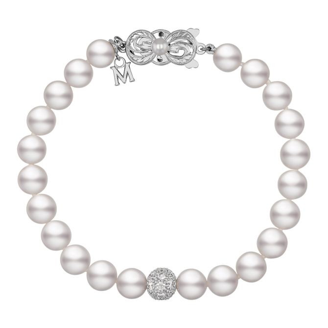 Mikimoto Akoya Cultured Pearl & Diamond Pavé Bead Station in White Gold, 7"