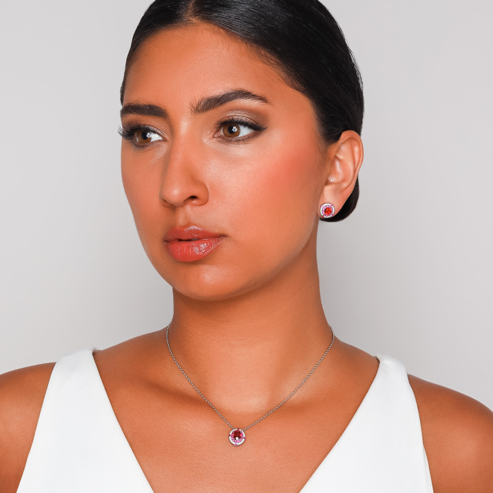 Omi Priva Oval Ruby & Diamond Halo Stud Earrings in Platinum