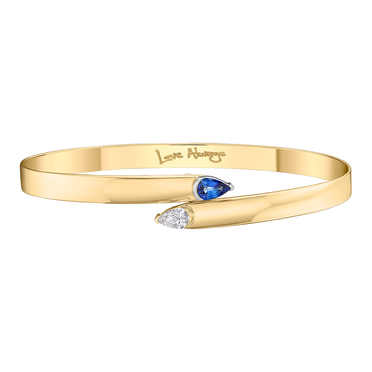 Phillips House Pear Shape Sapphire & Diamond Bypass Bangle Bracelet in Yellow Gold, 8