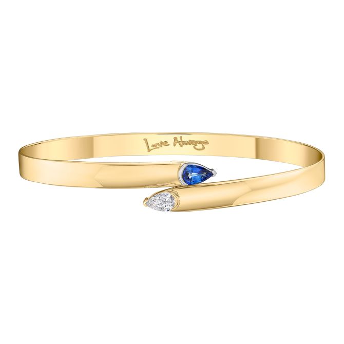 Phillips House Pear Shape Sapphire & Diamond Bypass Bangle Bracelet in Yellow Gold, 8"