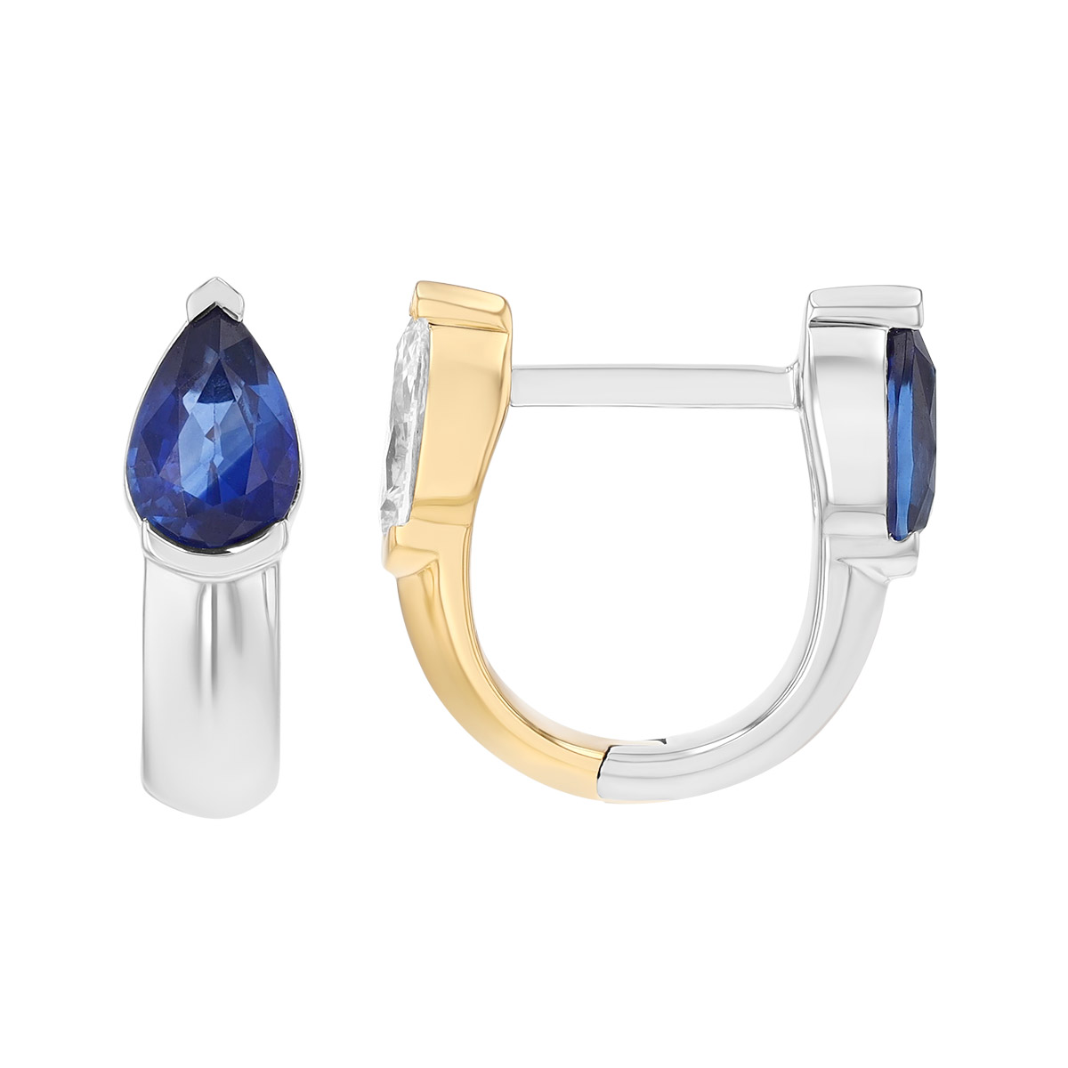 Phillips House Pear Shape Sapphire & Diamond Reversible Huggie Hoop Earrings in Yellow Gold & Platin
