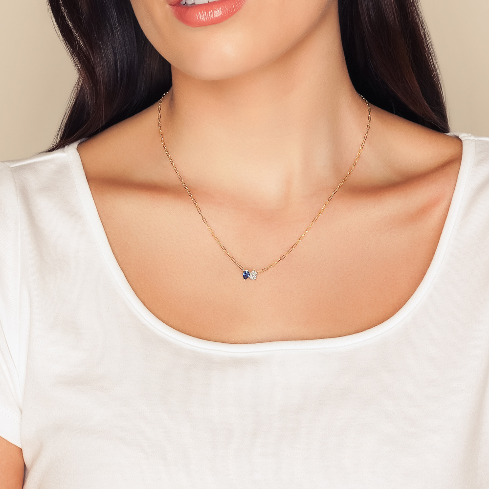 Phillips House Pear Shape Sapphire & Diamond Duo Necklace in Yellow Gold & Platinum, 18