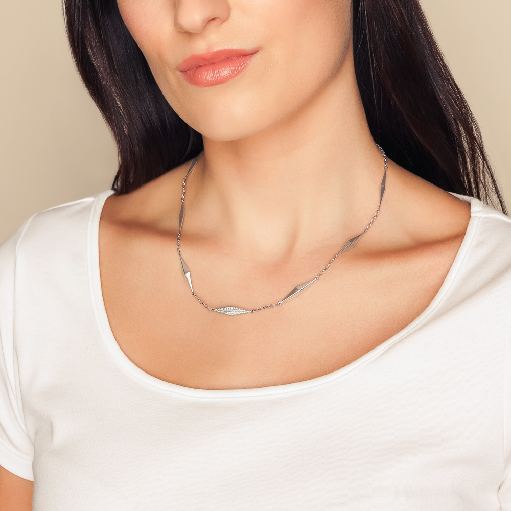 Monica Rich Kosann Points North White Sapphire Pavé Kite Station Necklace in Sterling Silver