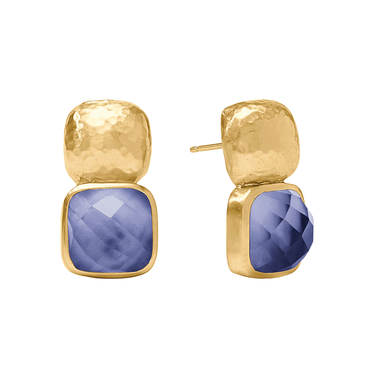 Julie Vos Yellow Gold Plated Catalina Earrings, Iridescent Tanzanite Blue