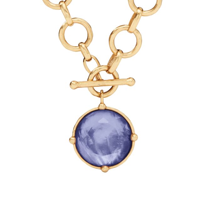 Julie Vos Yellow Gold Plated Honeybee Statement Necklace, Iridescent Tanzanite Blue
