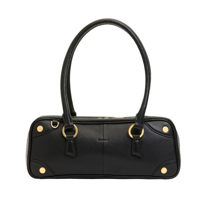 Hammitt Meredith Small Top Handle Bag, Black and Brushed Yellow Gold Hardware