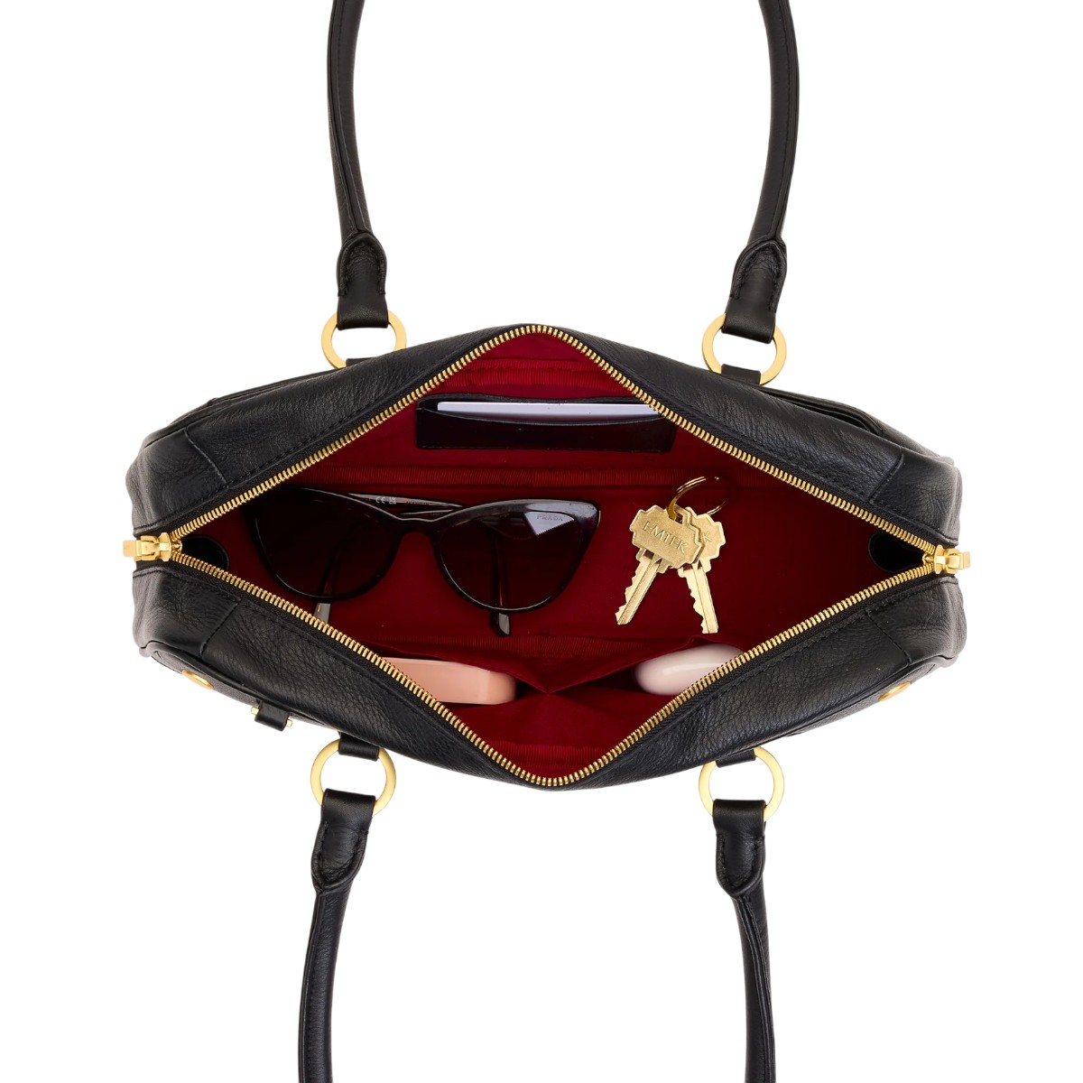 Hammitt Meredith Small Top Handle Bag, Black and Brushed Yellow Gold Hardware