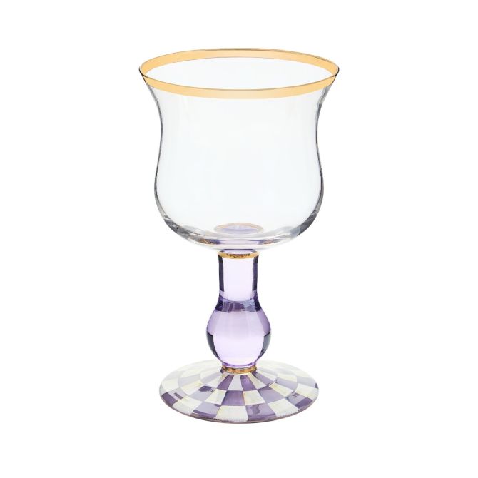 MacKenzie-Childs Violet Check Wine Glass, Stemmed