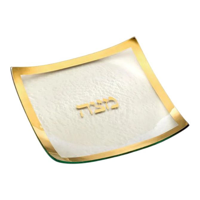 Annieglass Judaica Square Matza 10" Plate, 24k Gold