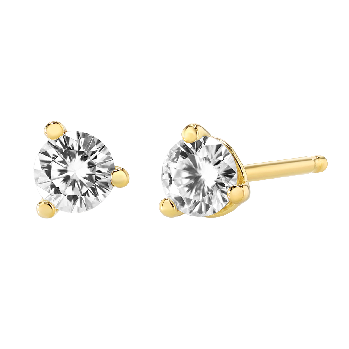 18K Yellow Gold Round Diamond Stud Earrings, 0.25cttw
