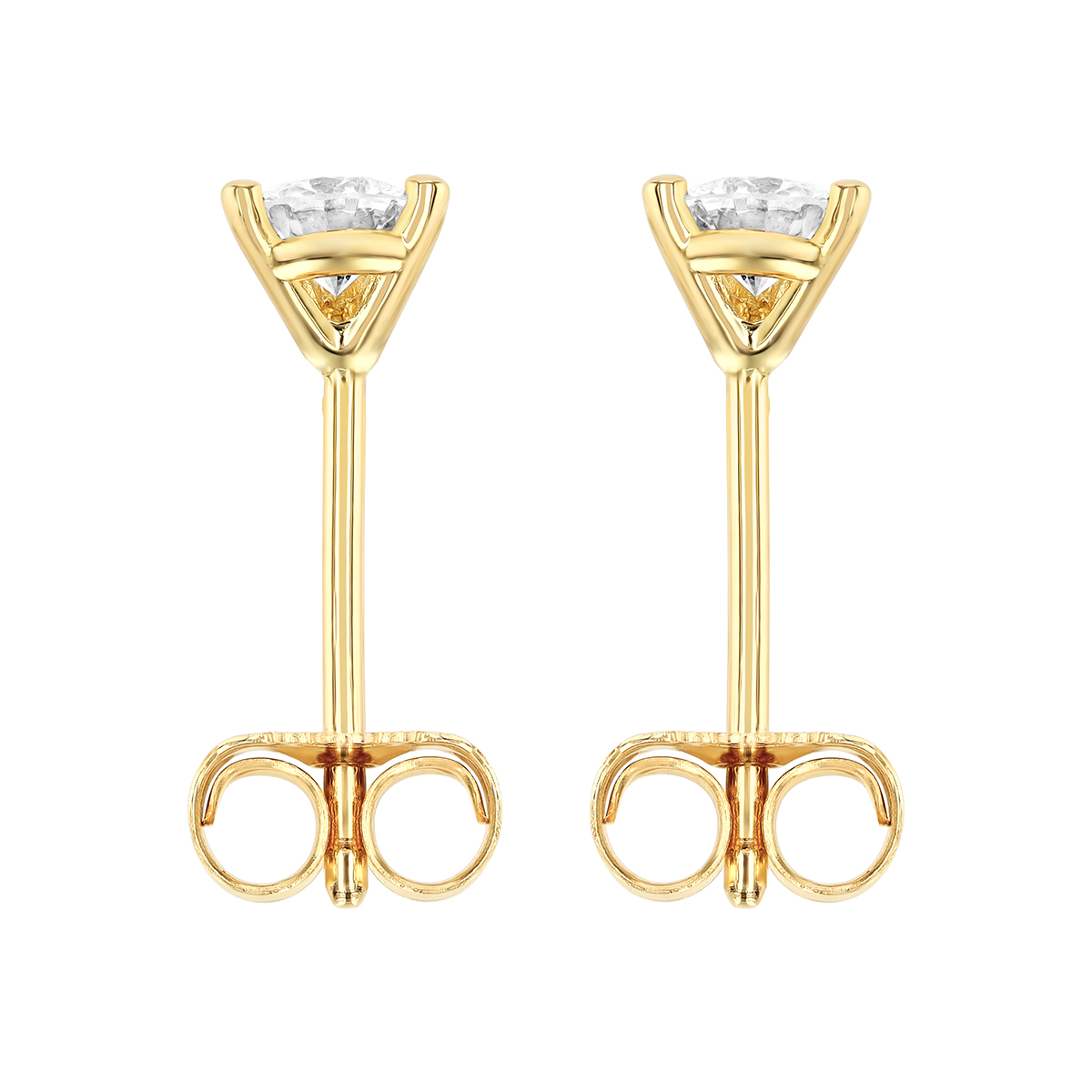 18K Yellow Gold Round Diamond Stud Earrings, 0.25cttw