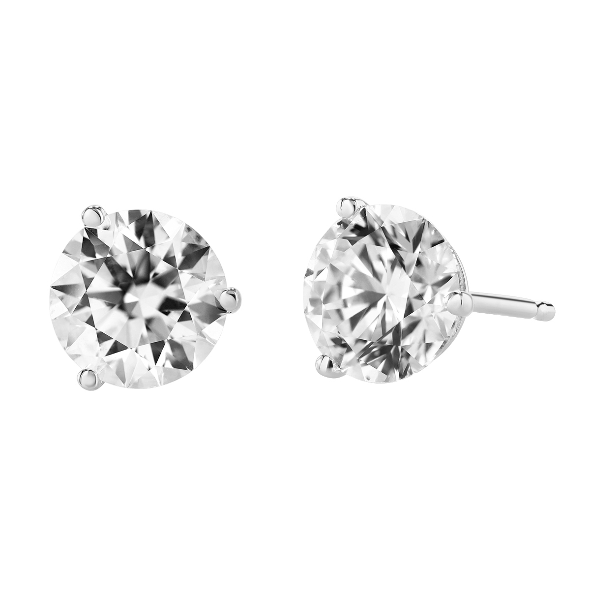 Round Diamond Stud Earrings in White Gold, 2.00cttw