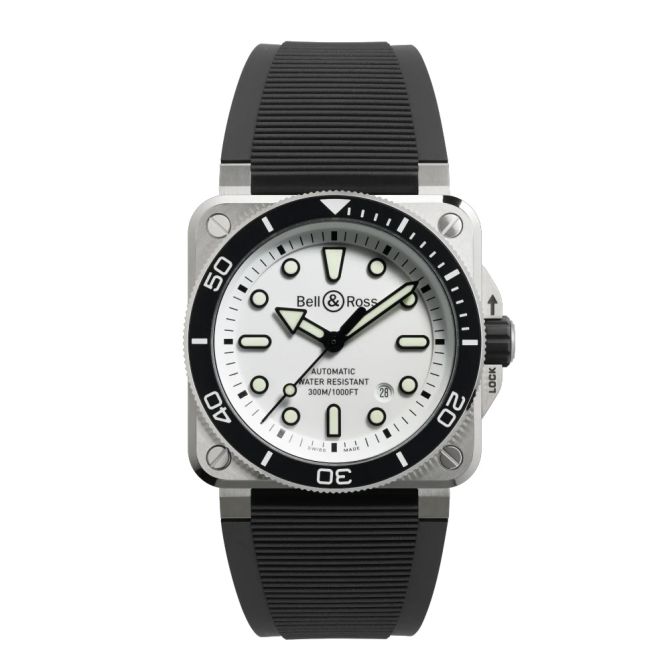 Bell & Ross BR-03 Diver Steel 42mm Watch, White Dial