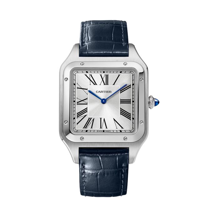 Cartier Santos-Dumont 44mm Large Watch, Satin Brushed Silver Dial