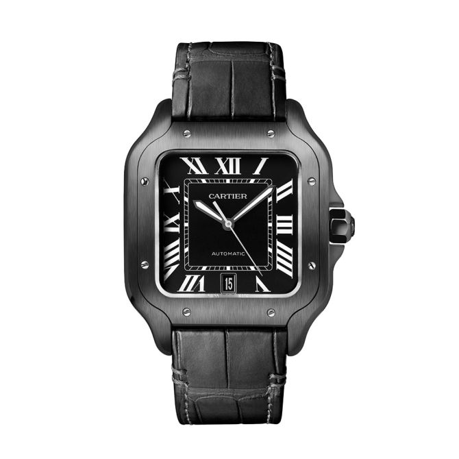 Santos de Cartier 39.8mm Men's Watch, Black Dial