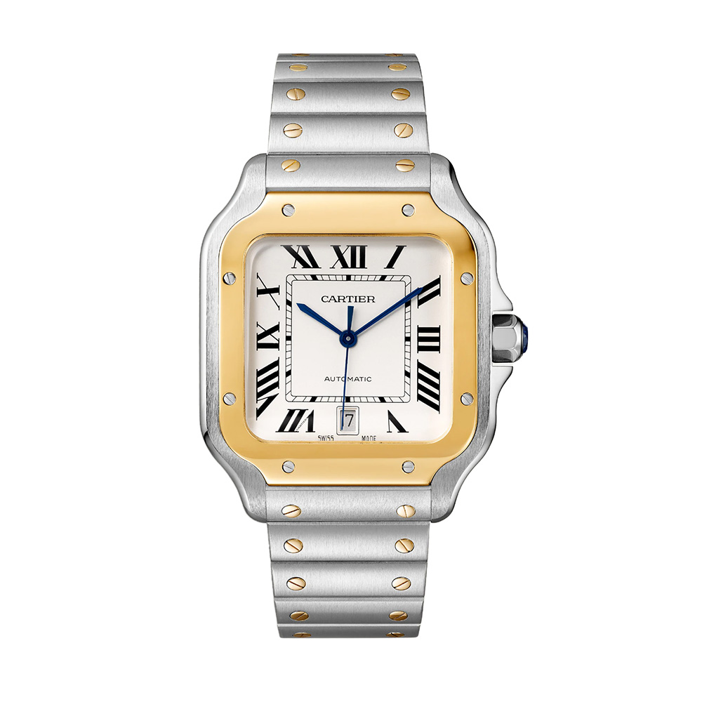 Cartier Santos de Cartier 39.8mm Large Watch, Yellow Gold and Silvered Opaline Dial