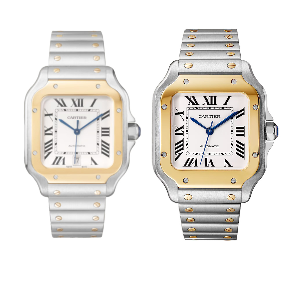 Cartier Santos de Cartier 39.8mm Large Watch, Yellow Gold and Silvered Opaline Dial