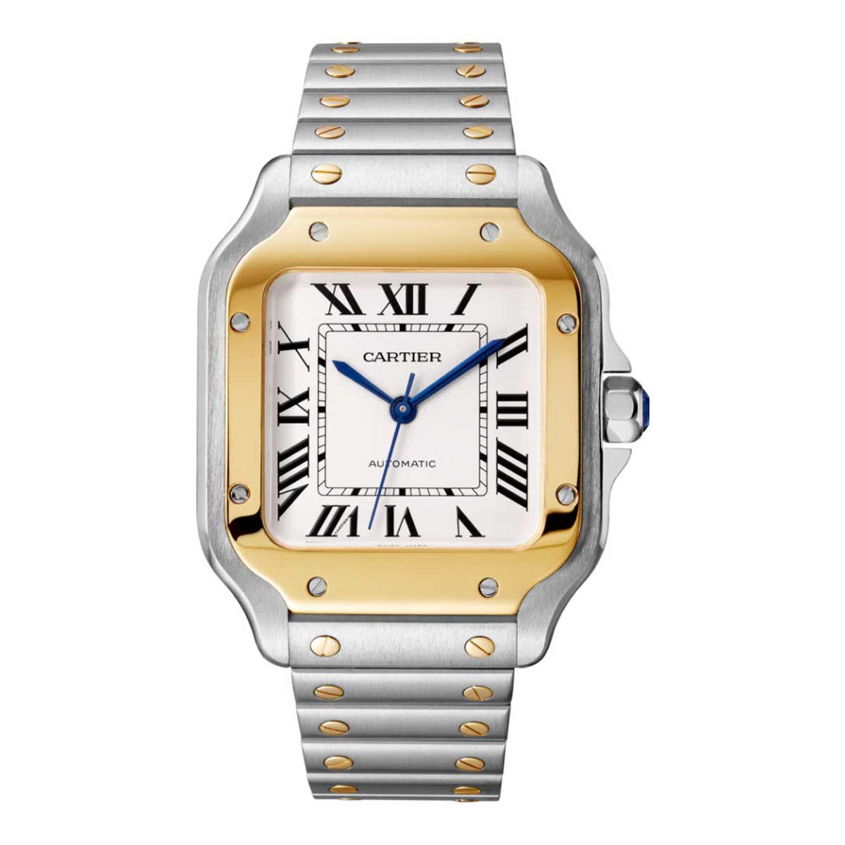 Cartier Santos de Cartier 35.1mm Medium Watch, Yellow Gold and Silvered Opaline Dial