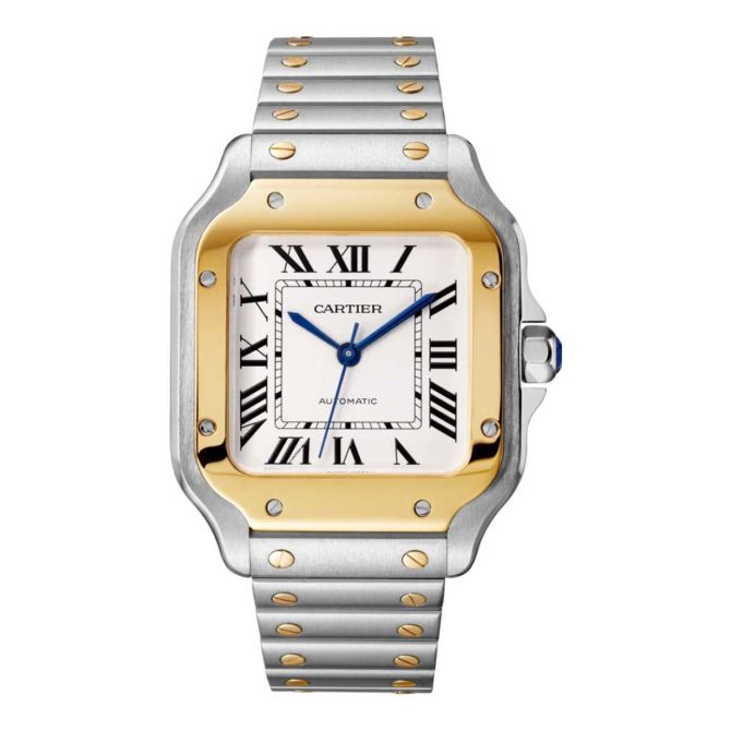 Cartier Santos de Cartier 35.1mm Medium Watch, Yellow Gold and Silvered Opaline Dial