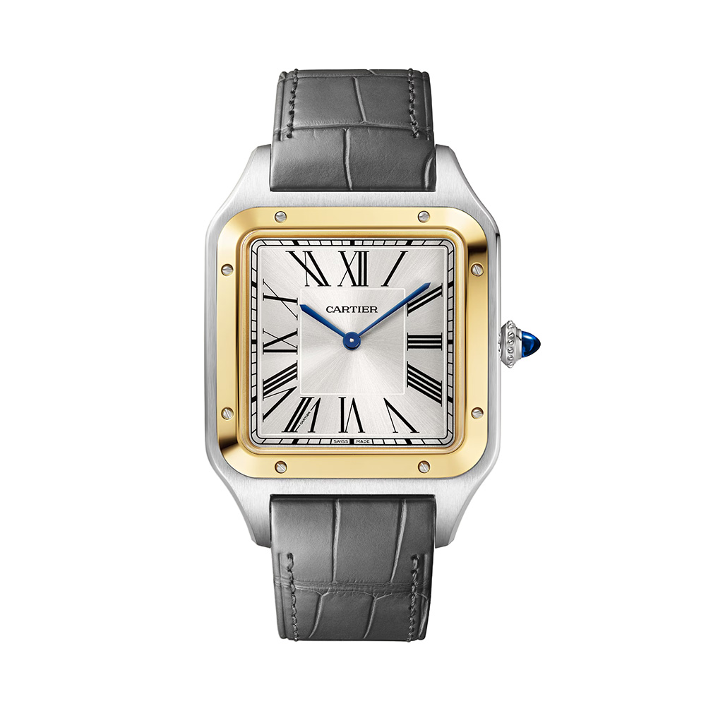Cartier Santos- Dumount 46.6mm x 33.9mm Watch, Grey Strap with Silver Dial