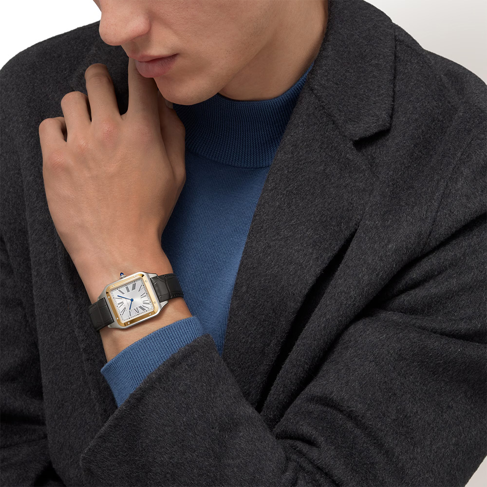 Cartier Santos- Dumount 46.6mm x 33.9mm Watch, Grey Strap with Silver Dial