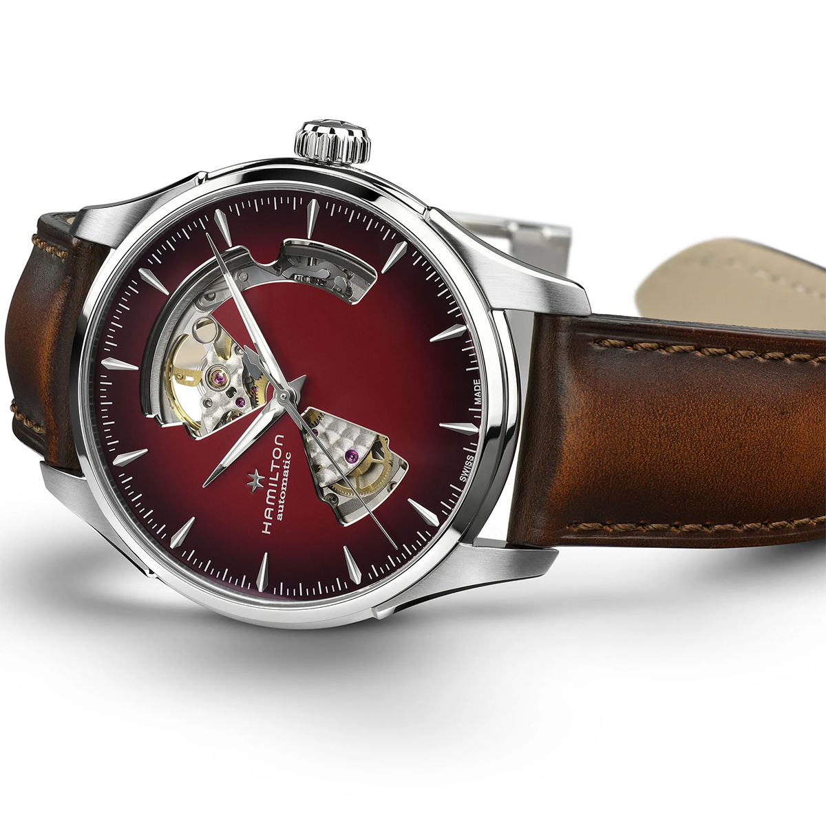 Hamilton Jazzmaster Open Heart Automatic 40mm Men's Watch, Burgundy Dial
