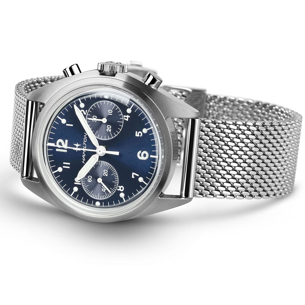 Hamilton Khaki Aviation Pilot Pioneer Mechanical Chronograph 40mm Men's Watch, Blue Dial