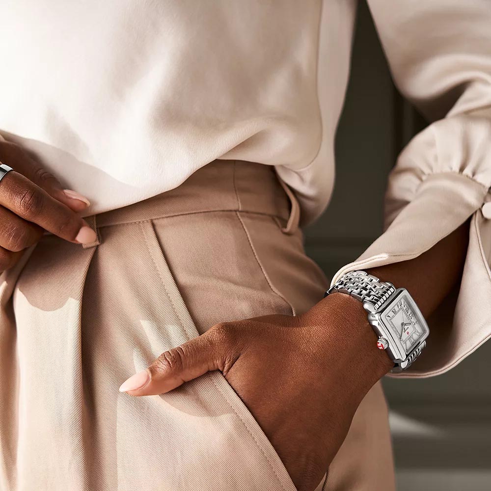 Michele Deco Madison 33mm Women's Watch, Silver and White Dial