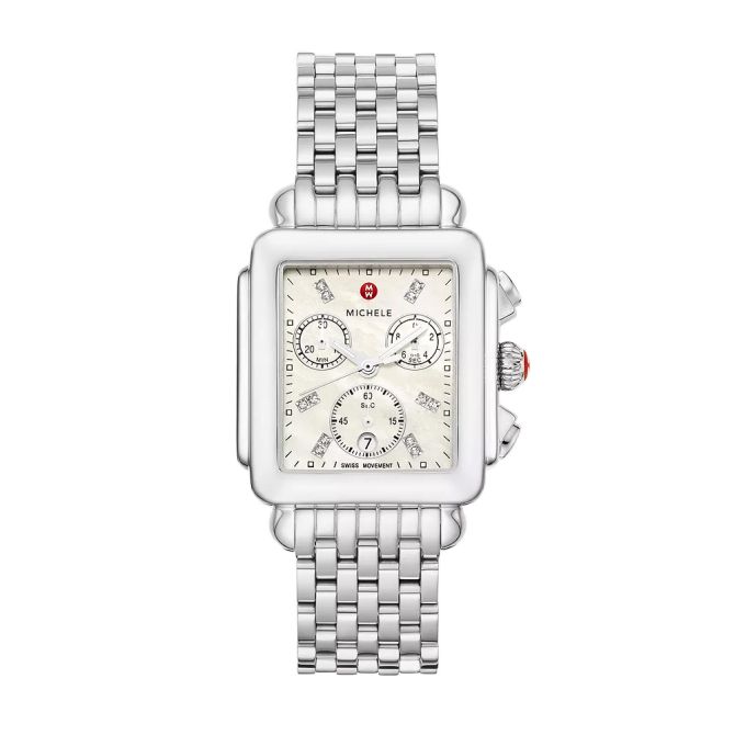 Michele Deco Diamond Dial Watch, Stainless Steel