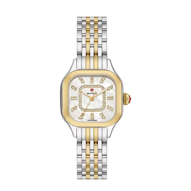 Michele Meggie Two-Tone 18k Gold-Plated Diamond 29mm Watch, White Dial