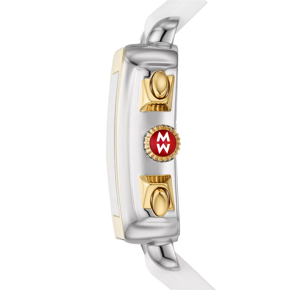 Michele Deco Sport Chronograph Gold Plated White Silicone 36mm Women's Watch, Silver Dial