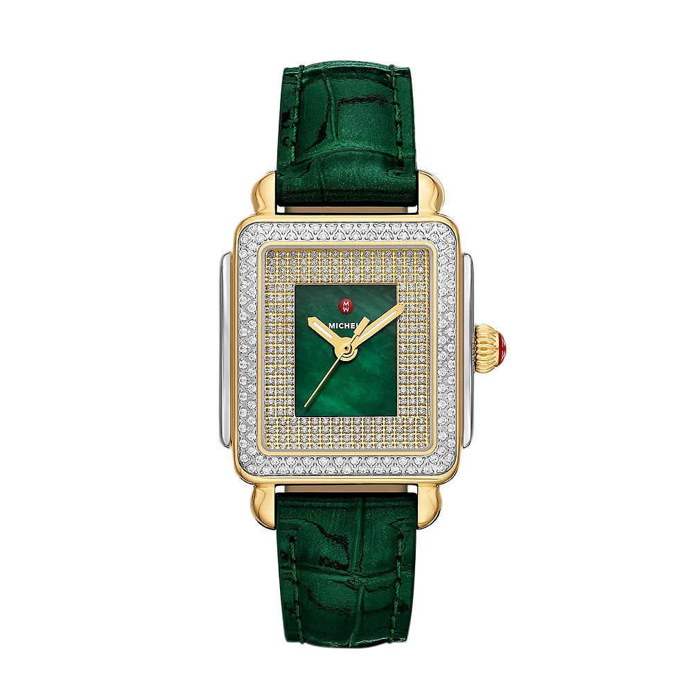 Michele Deco Madison Midi 31mm Women's Watch, Diamond and Green Dial