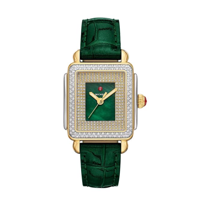 Michele Deco Madison Midi 31mm Women's Watch, Diamond and Green Dial