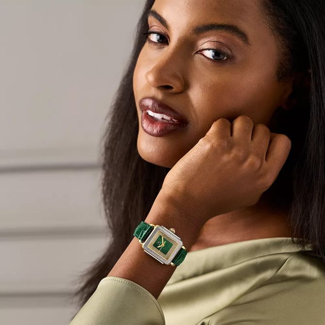 Michele Deco Madison Midi 31mm Women's Watch, Diamond and Green
