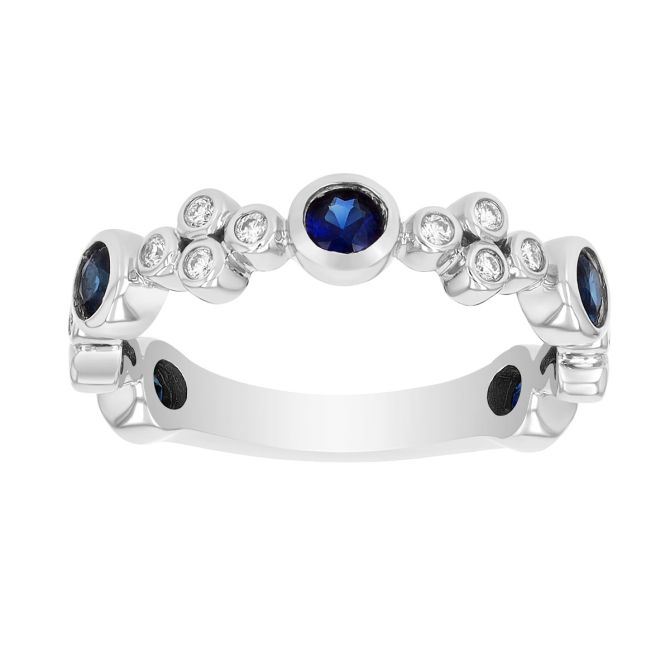 Bezel Set Sapphire & Diamond Cluster Ring in White Gold