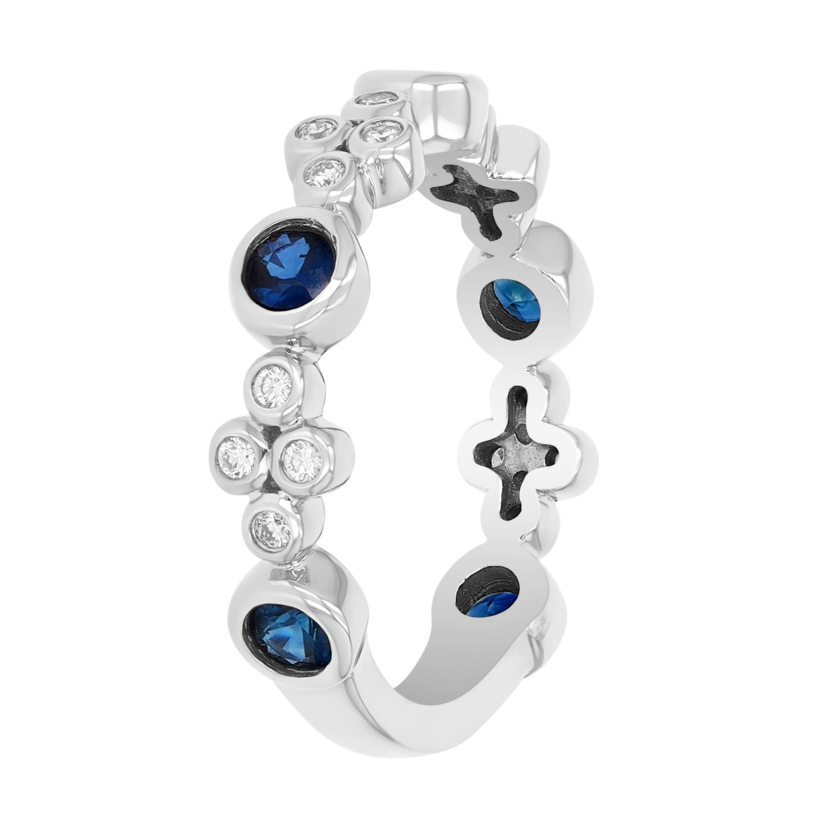 Bezel Set Sapphire & Diamond Cluster Ring in White Gold