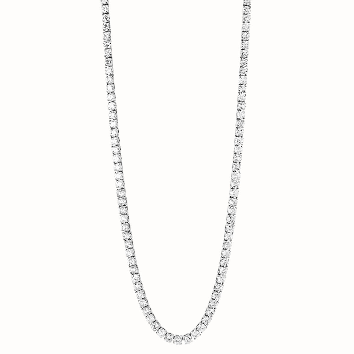 Round Diamond 4 Prong Tennis Necklace in White Gold, 17