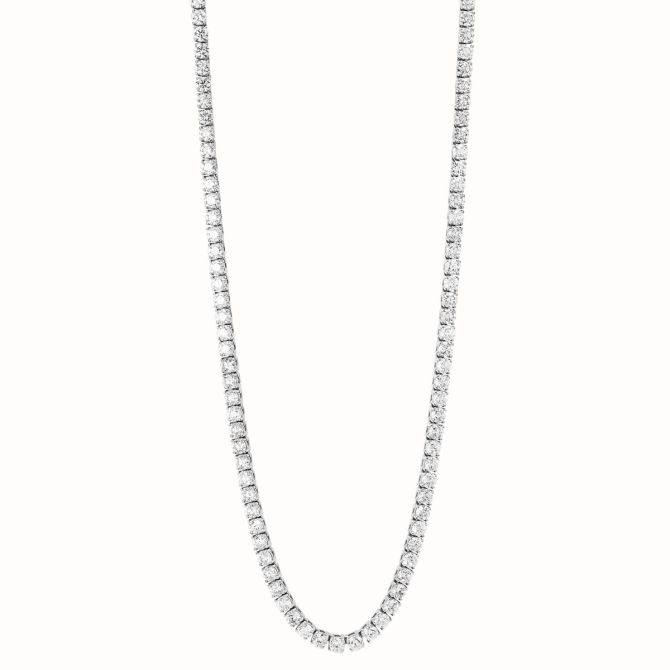 Round Diamond 4 Prong Tennis Necklace in White Gold, 17", 27.36 cttw