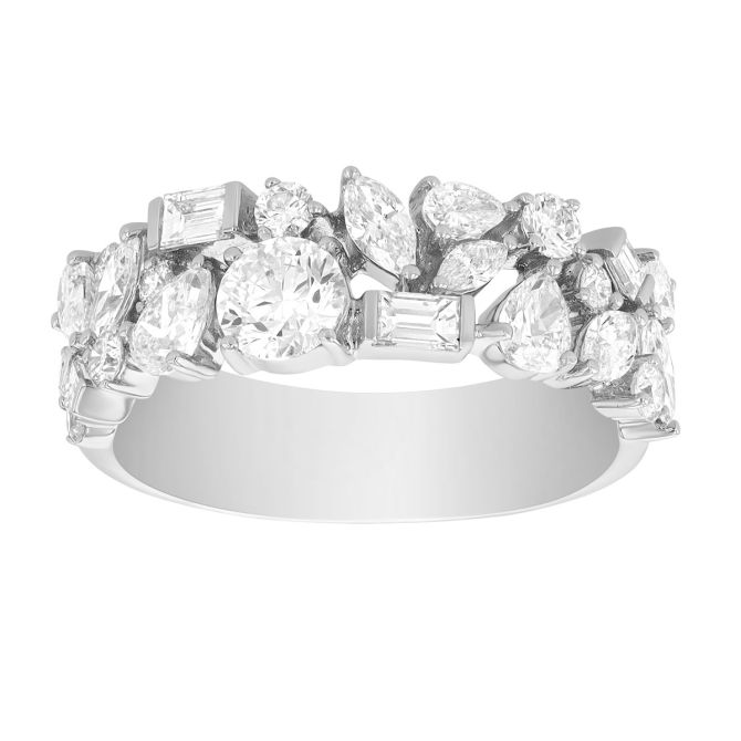 Multi-Shape Diamond Cluster Ring in White Gold