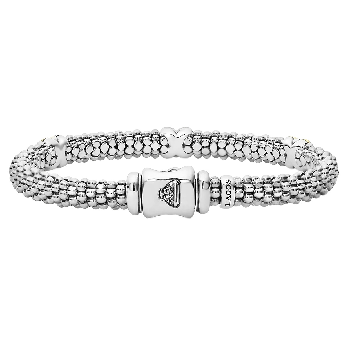 LAGOS Embrace Diamond & Yellow Gold X Station Caviar Bracelet in Sterling Silver, 7