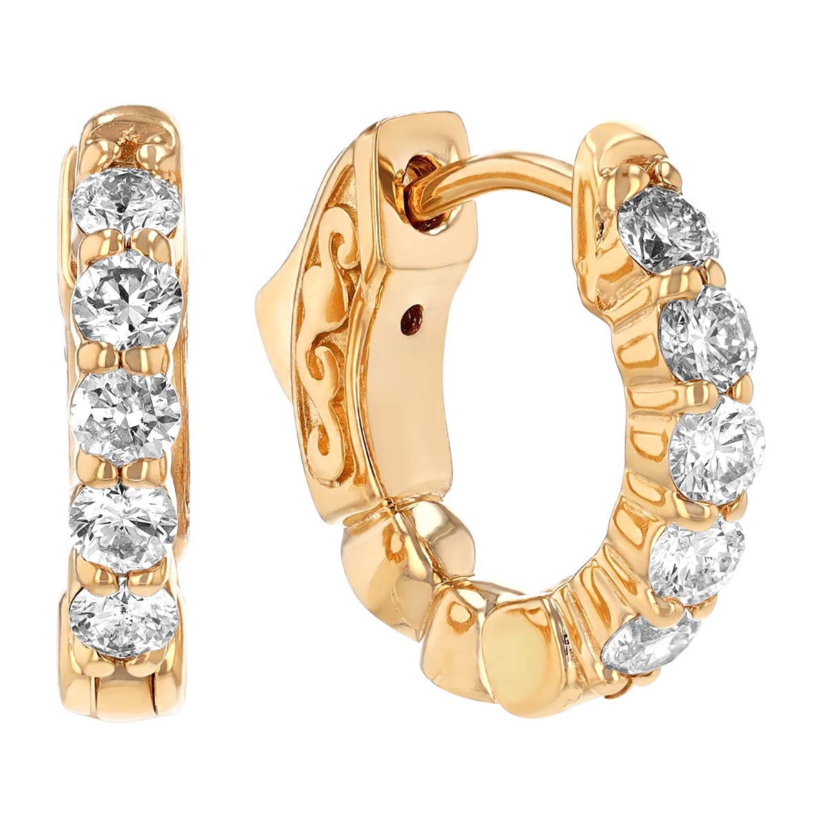 Round Diamond Huggie Hoop Earrings in Yellow Gold, 0.50 cttw