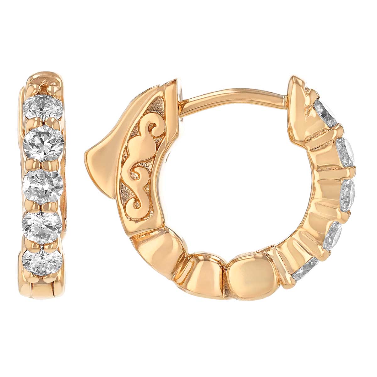 Round Diamond Huggie Hoop Earrings in Yellow Gold, 0.50 cttw