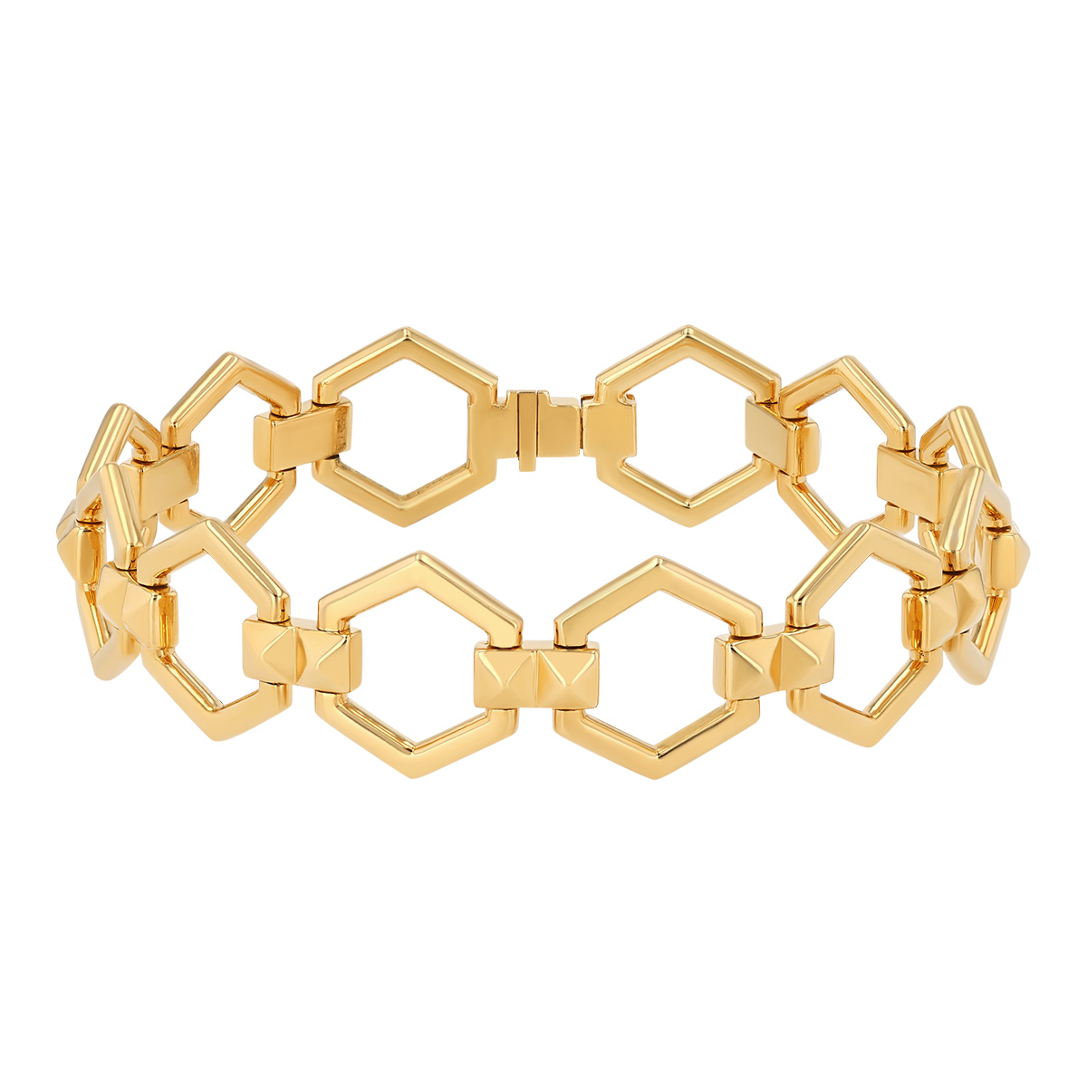 Harwell Godfrey Pyramid Yellow Gold Hexagon Pattern Bracelet, 7.25