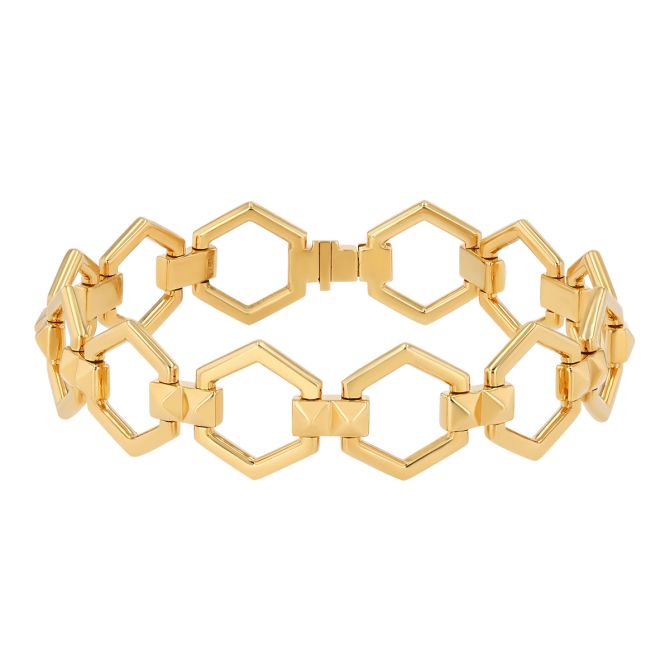 Harwell Godfrey Pyramid Yellow Gold Hexagon Pattern Bracelet, 7.25"
