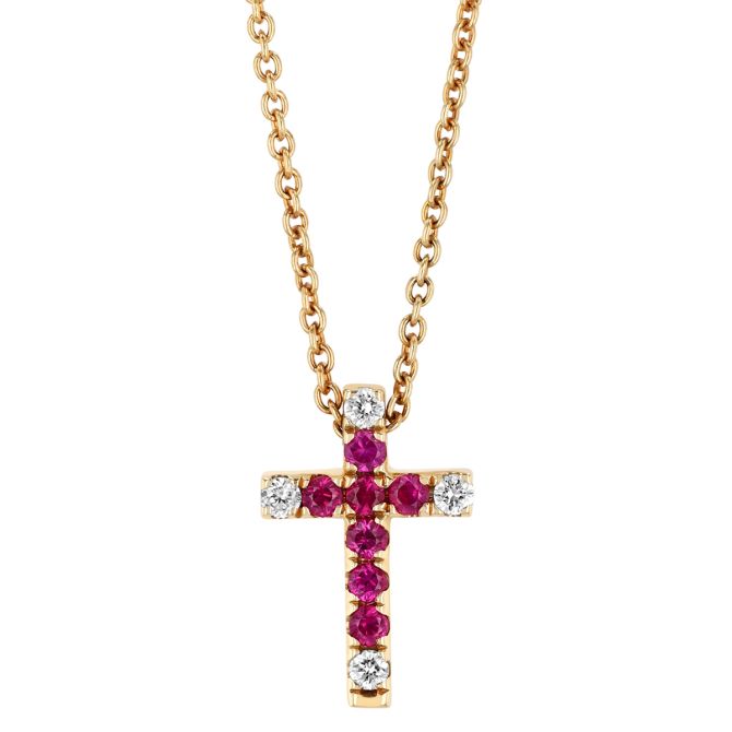 Frederic Sage Ruby & Diamond Cross Pendant in Yellow Gold, 18"