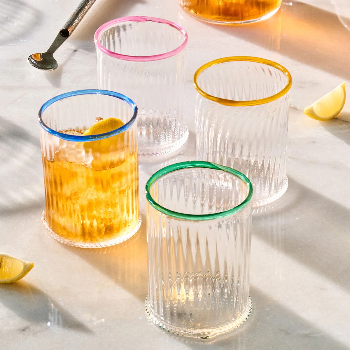Juliska Nell Set of 4 Double Old Fashioned Glasses, Multi Color