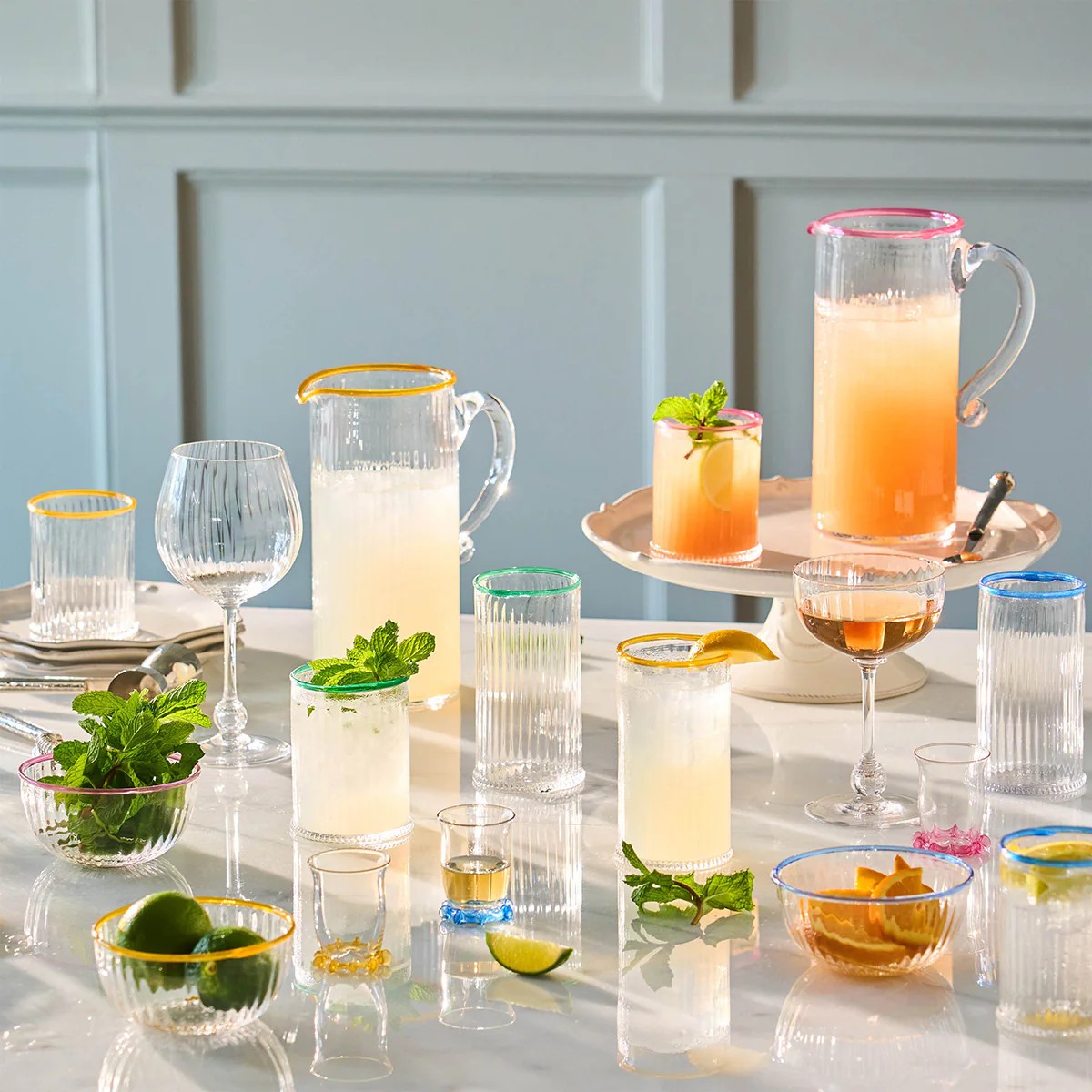 Juliska Nell Set of 4 Double Old Fashioned Glasses, Multi Color