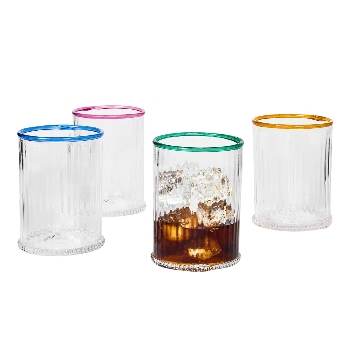 Juliska Nell Set of 4 Double Old Fashioned Glasses, Multi Color