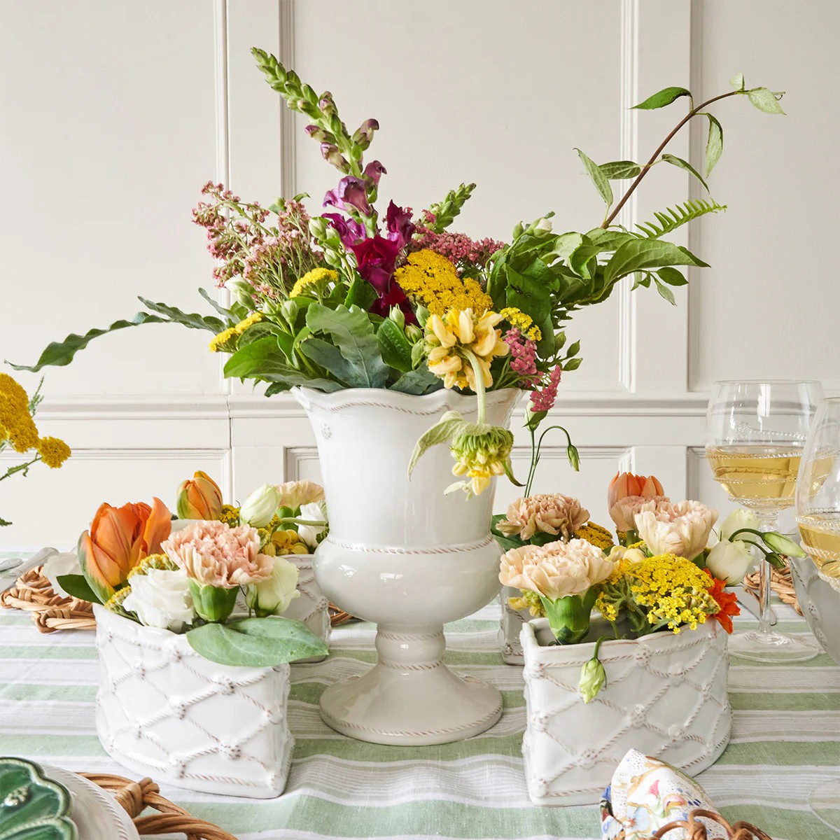 Juliska Berry & Thread Whitewash Petite Parterre Garden Half Circle Vases, Set of 2