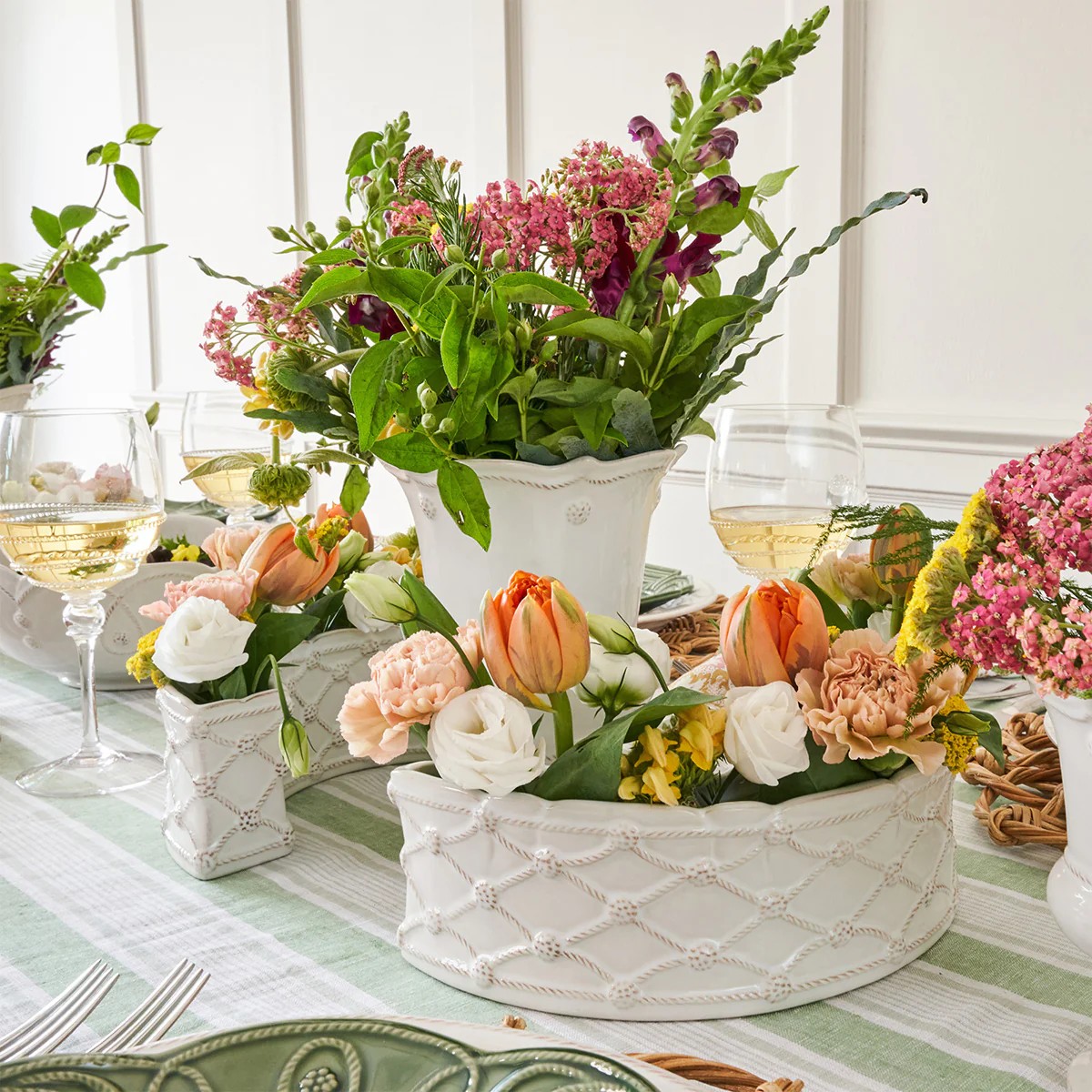 Juliska Berry & Thread Whitewash Petite Parterre Garden Half Circle Vases, Set of 2